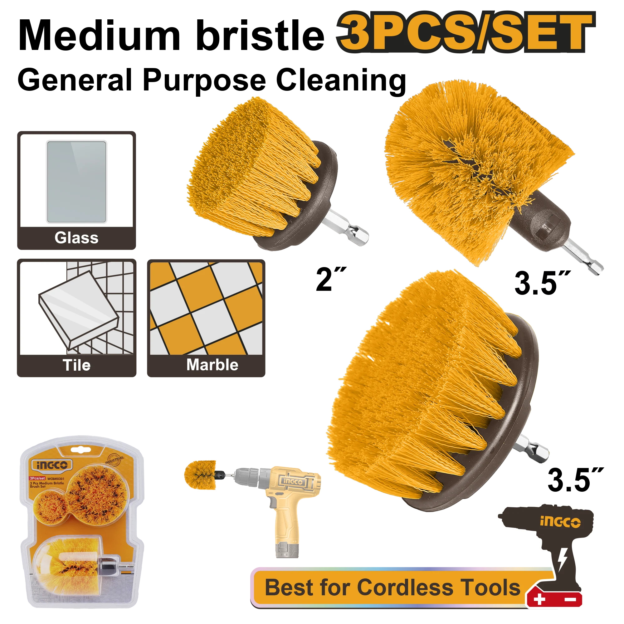 Set de perii pentru curatat 3 buc INGCO WCBM0301