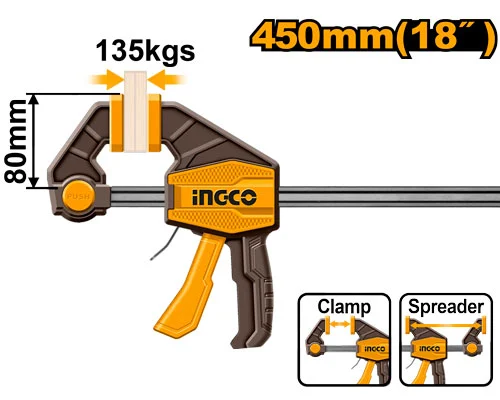 Быстрозажимная струбцина 80x450мм INDUSTRIAL INGCO HQBC18801
