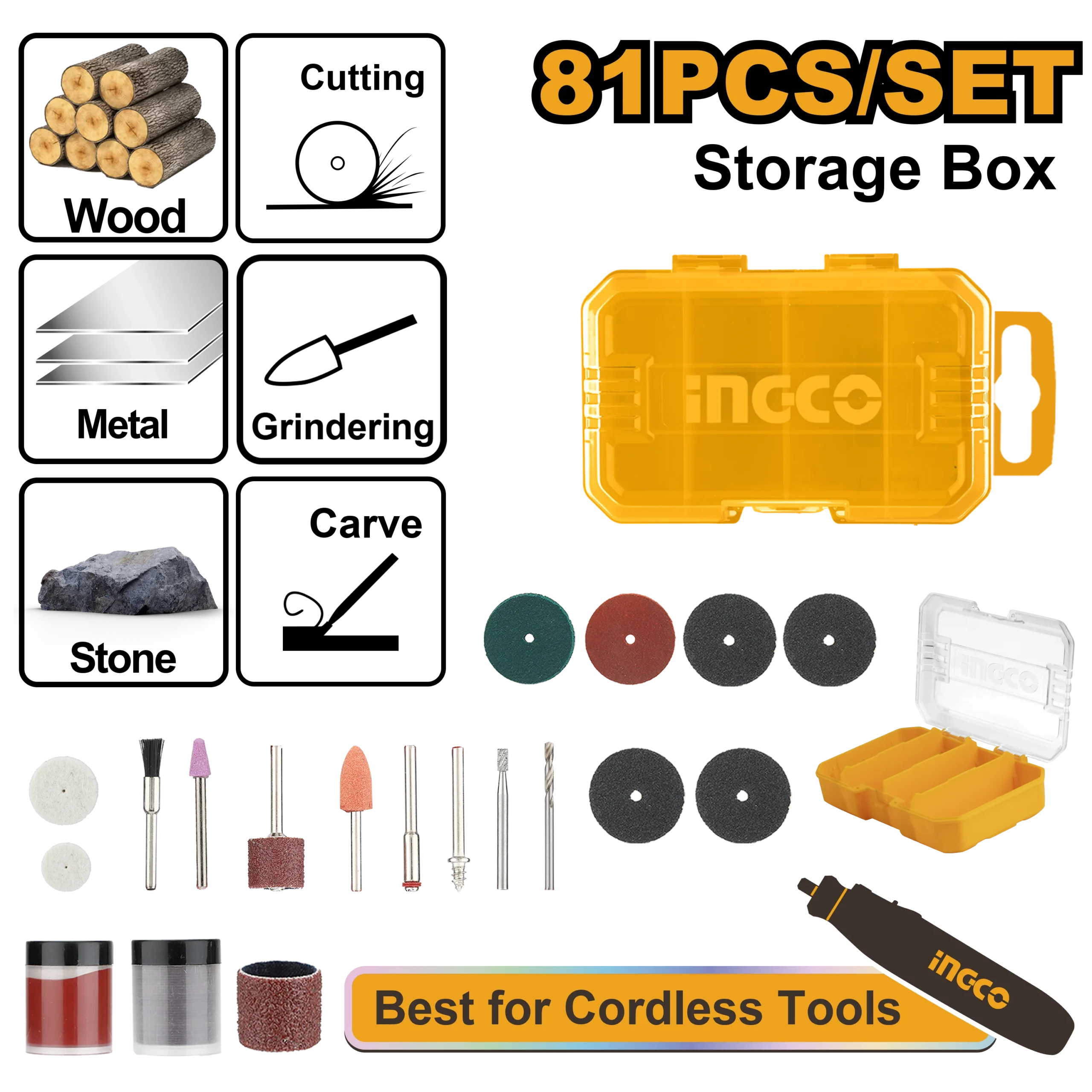 Set accesorii pentru masina de gravurat 81buc INGCO AKMG8081