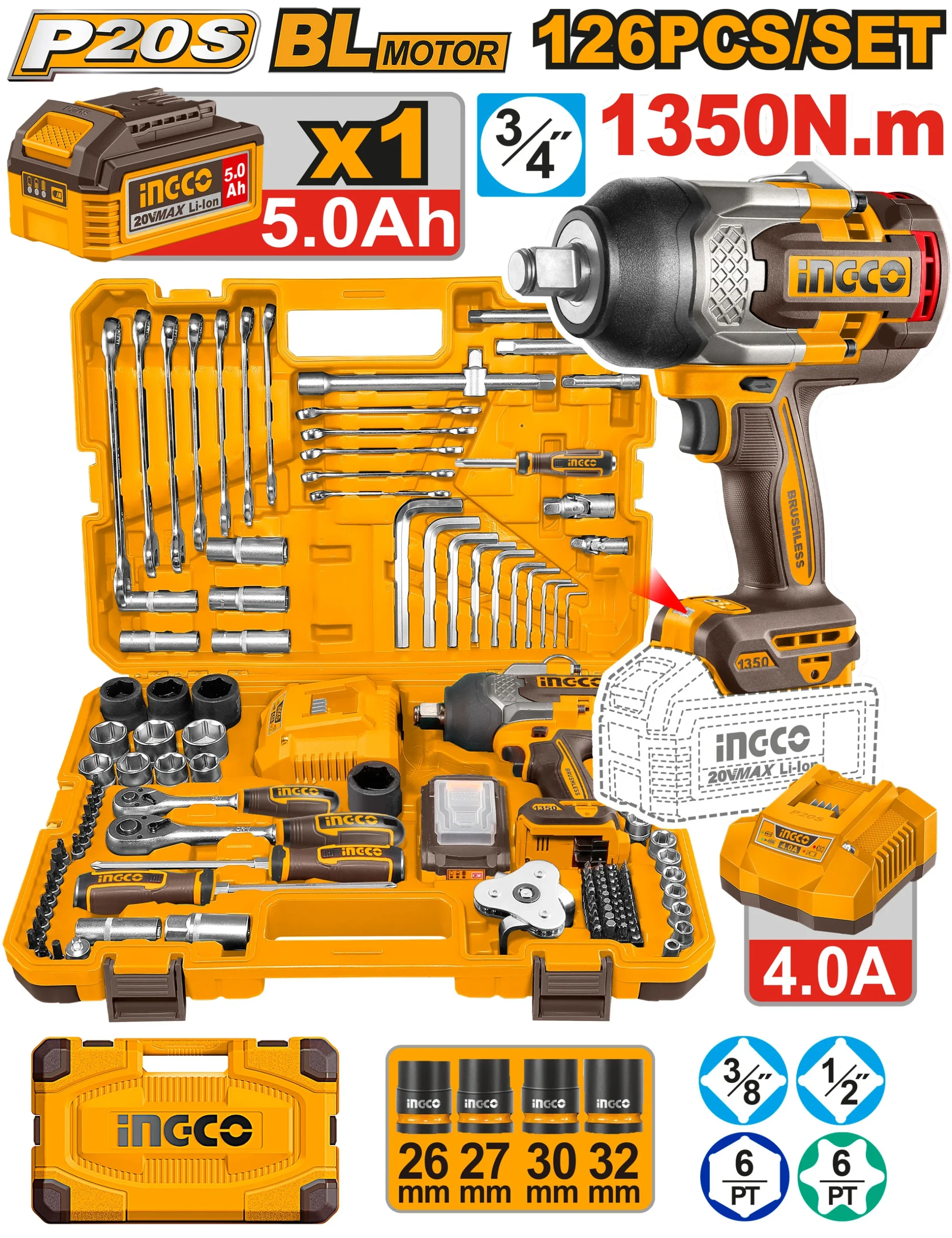 Набор из 126 инструментов с CIWLI201351 INGCO HKTHP31261 Набор из 126 инструментов с CIWLI201351 INGCO HKTHP31261