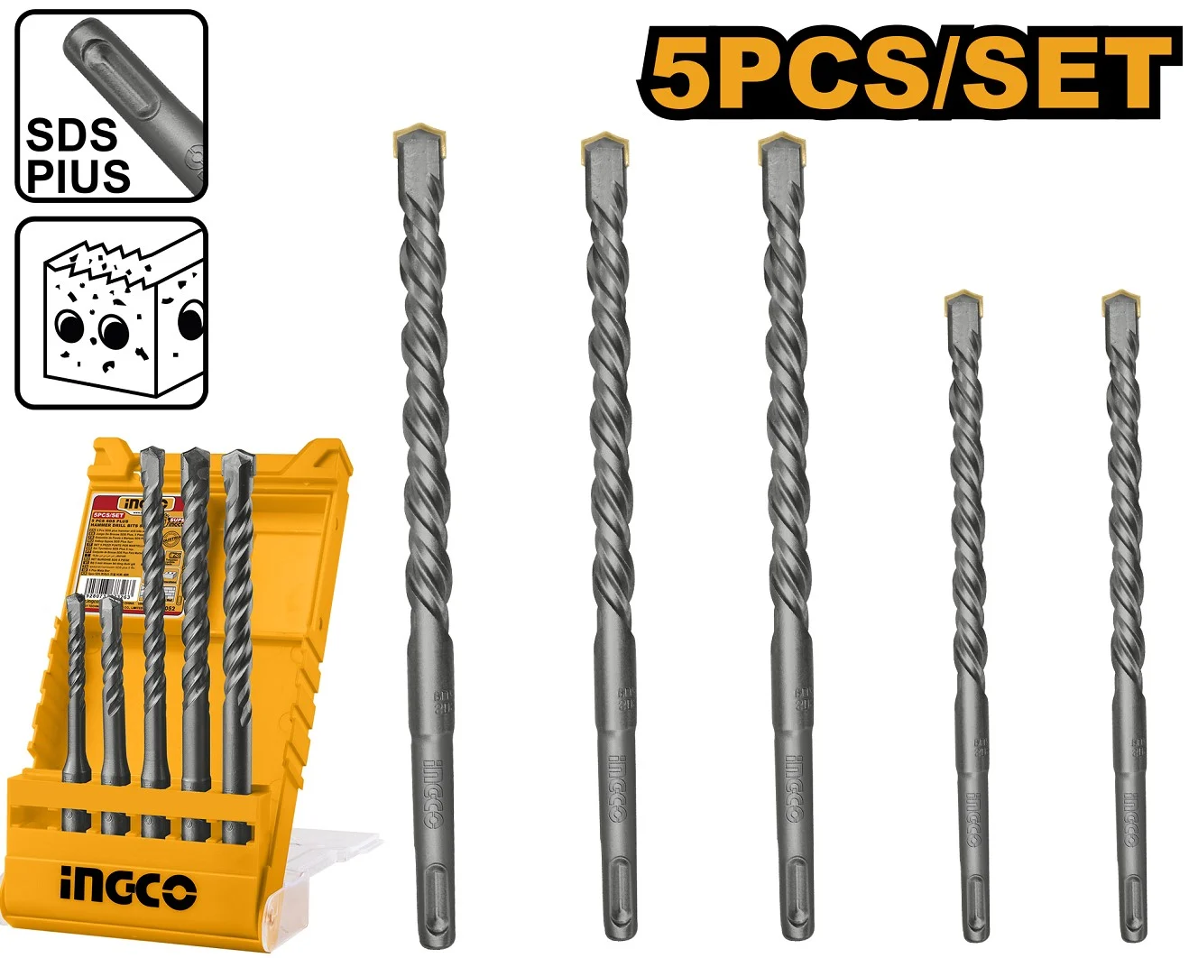 Набор свёрел по бетону SDS-plus 5шт INGCO AKD2052