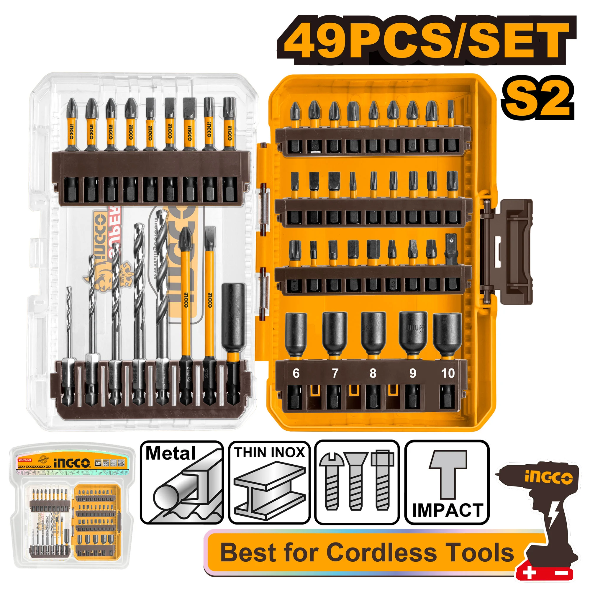 Set biti+burghii impact 49buc INGCO AKDL24906