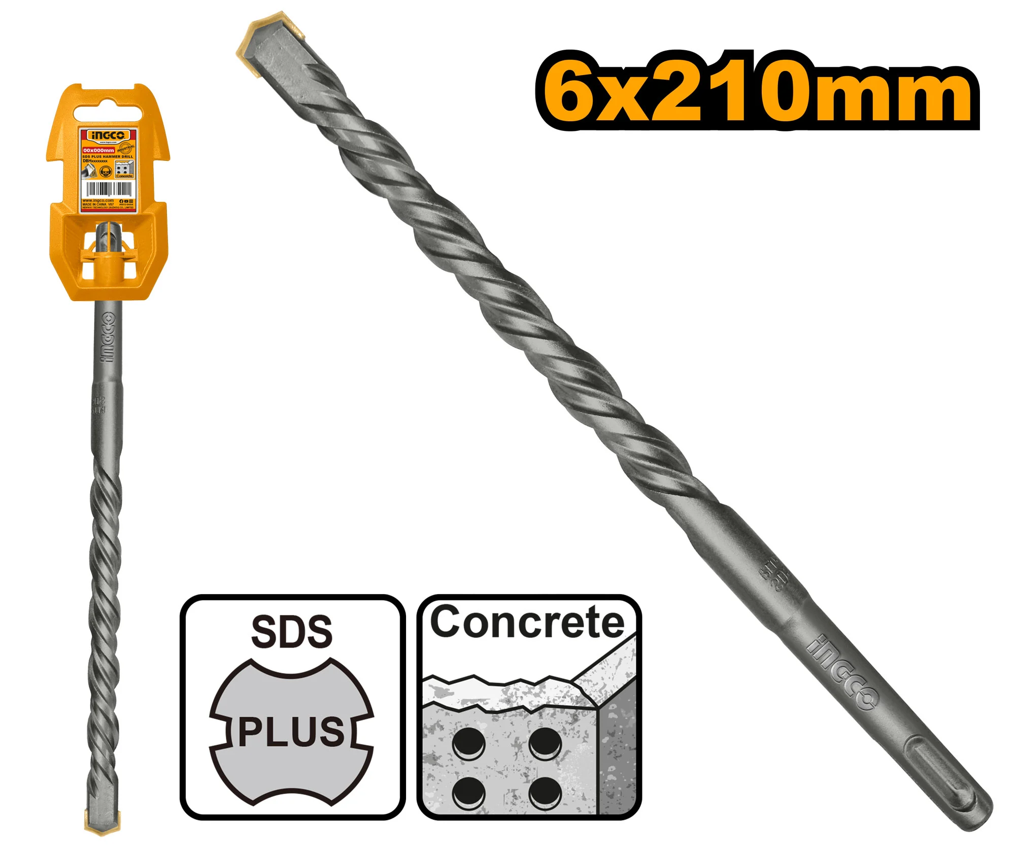 Сверло по бетонy 6x210мм SDS-Plus INGCO DBH1210603