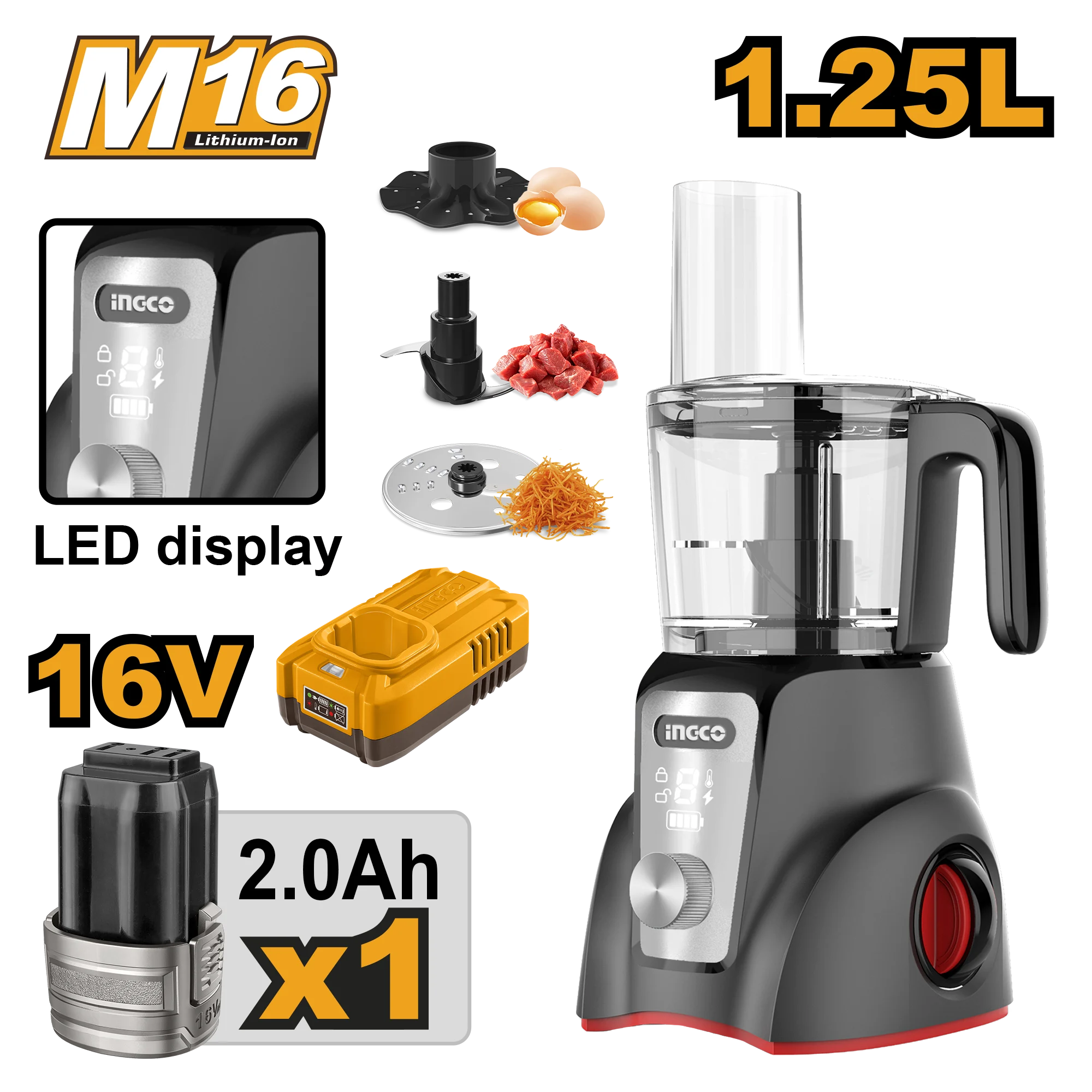 Blender pe acumulator 16V 1.25L INGCO CFP027K