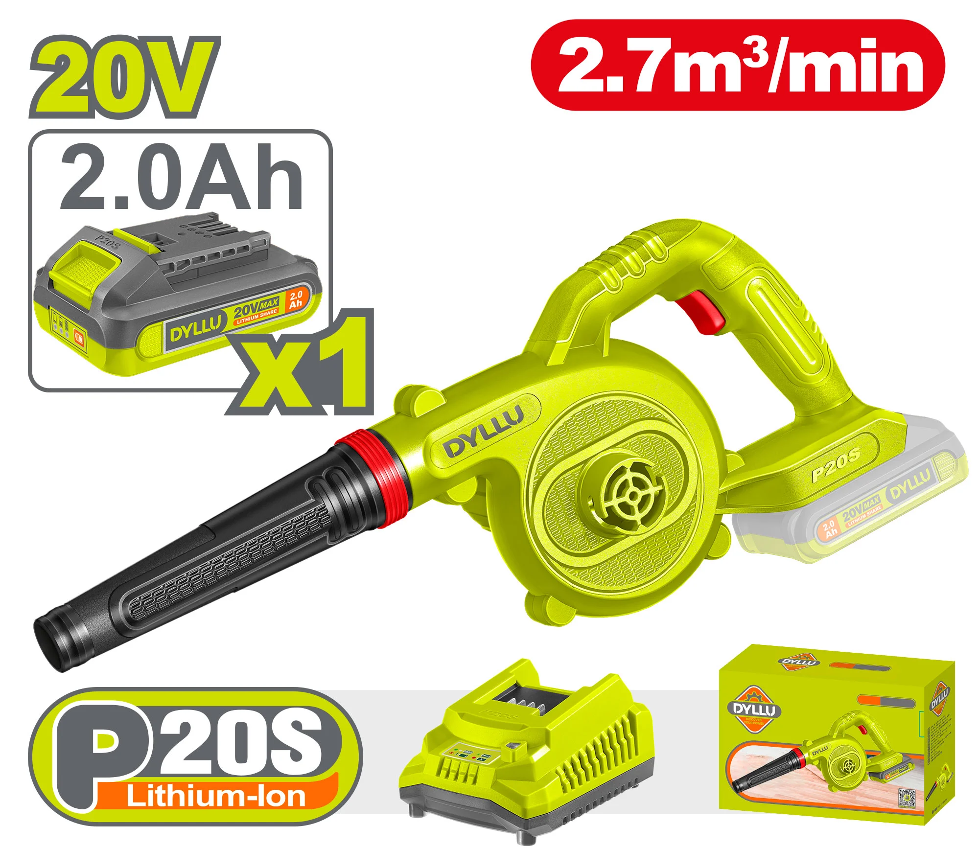 Suflanta frunze pe acumulator 20V/2.0Ah Li-Ion DYLLU DTBLP522