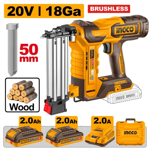 Степлер на аккумуляторе 20В/2*2,0 Ач INDUSTRIAL INGCO CBNLI500857