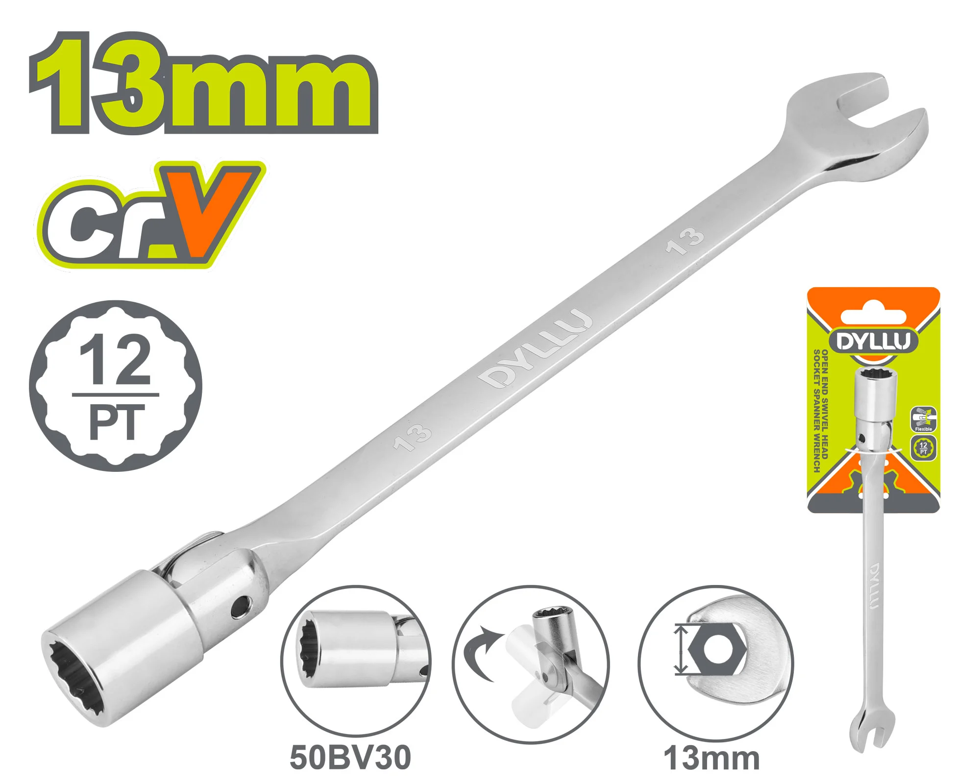 Cheie combinată cu cap cheie tubulară reglabilă 13mm DYLLU DTTH1E13 Cheie combinată cu cap cheie tubulară reglabilă 13mm DYLLU DTTH1E13