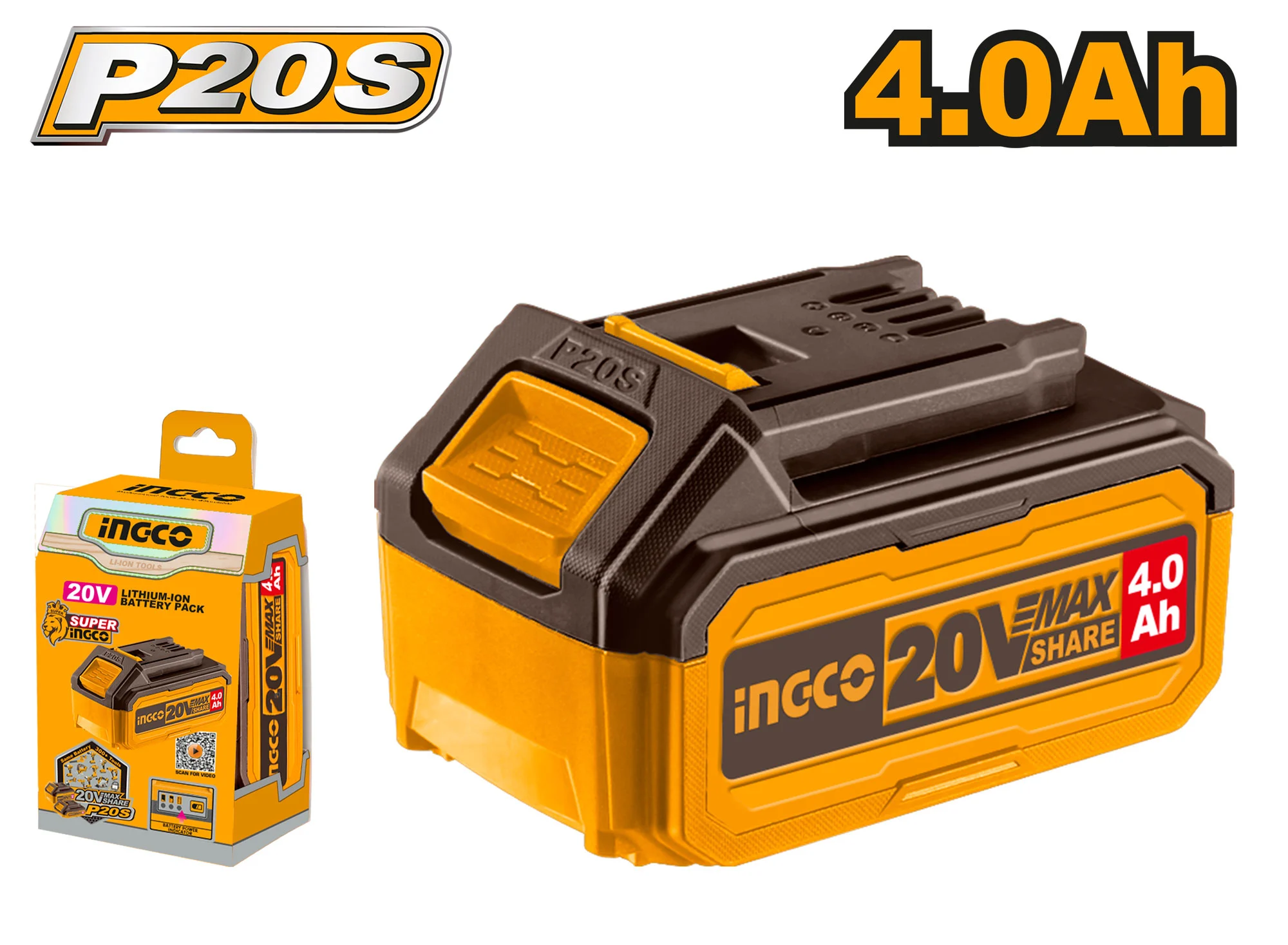 Ионно-литиевая батарея 4.0Ач 20В INGCO FBLI2002
