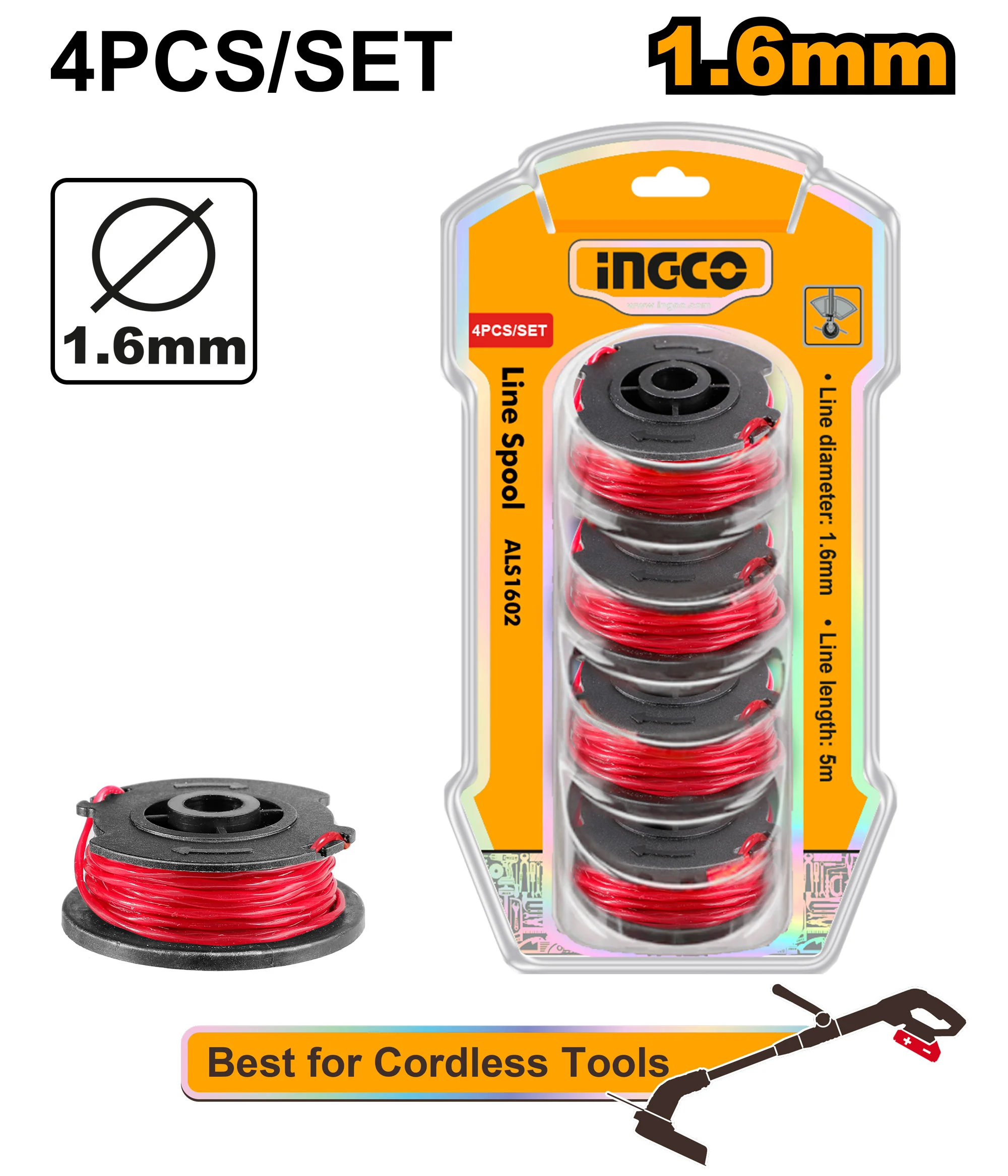 Set 4buc lesca p/u trimer 1.6mm 5m ALS1602 INGCO