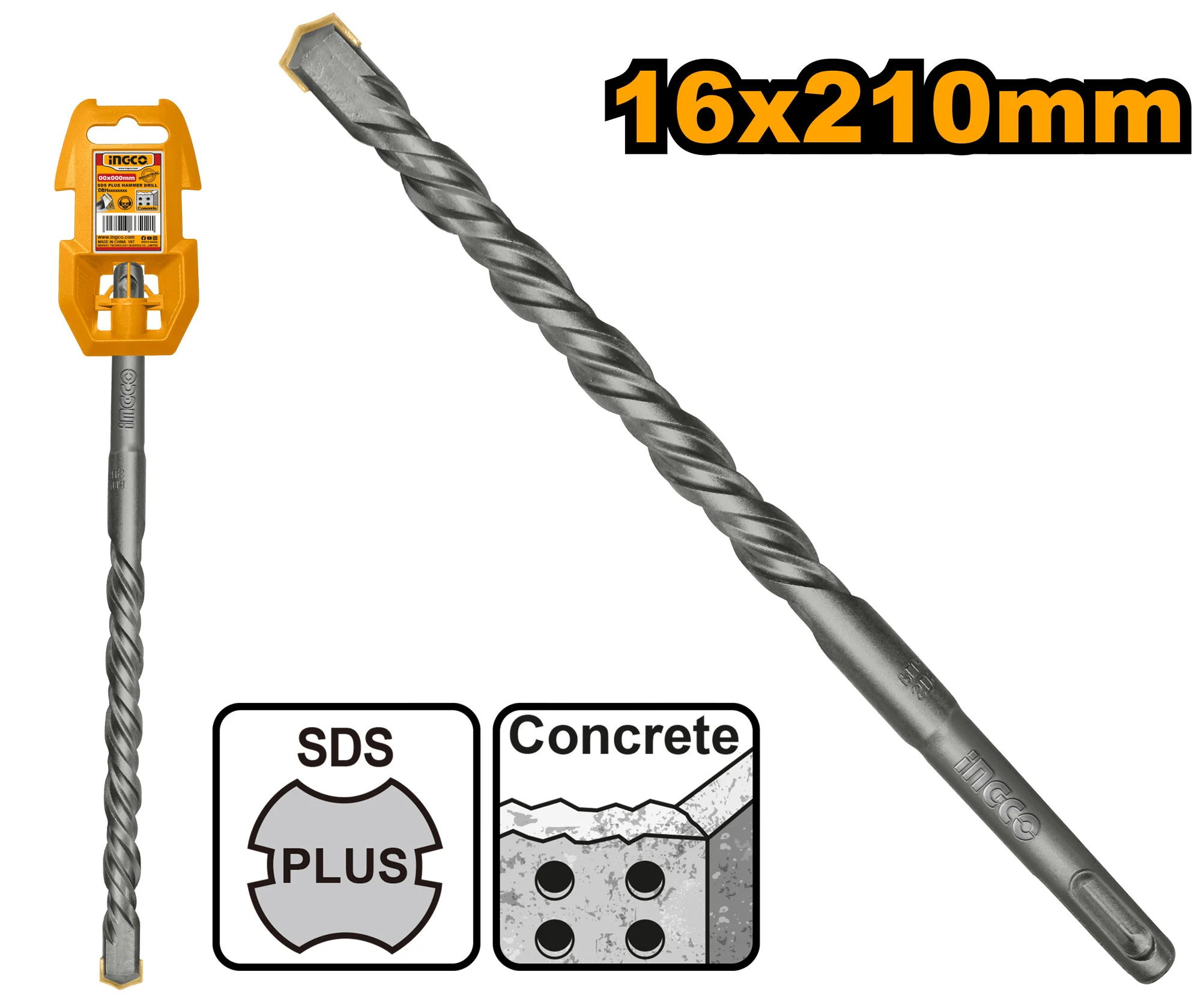 Сверло по бетонy 16x210mm SDS-Plus INGCO DBH1211602 Сверло по бетонy 16x210mm SDS-Plus INGCO DBH1211602