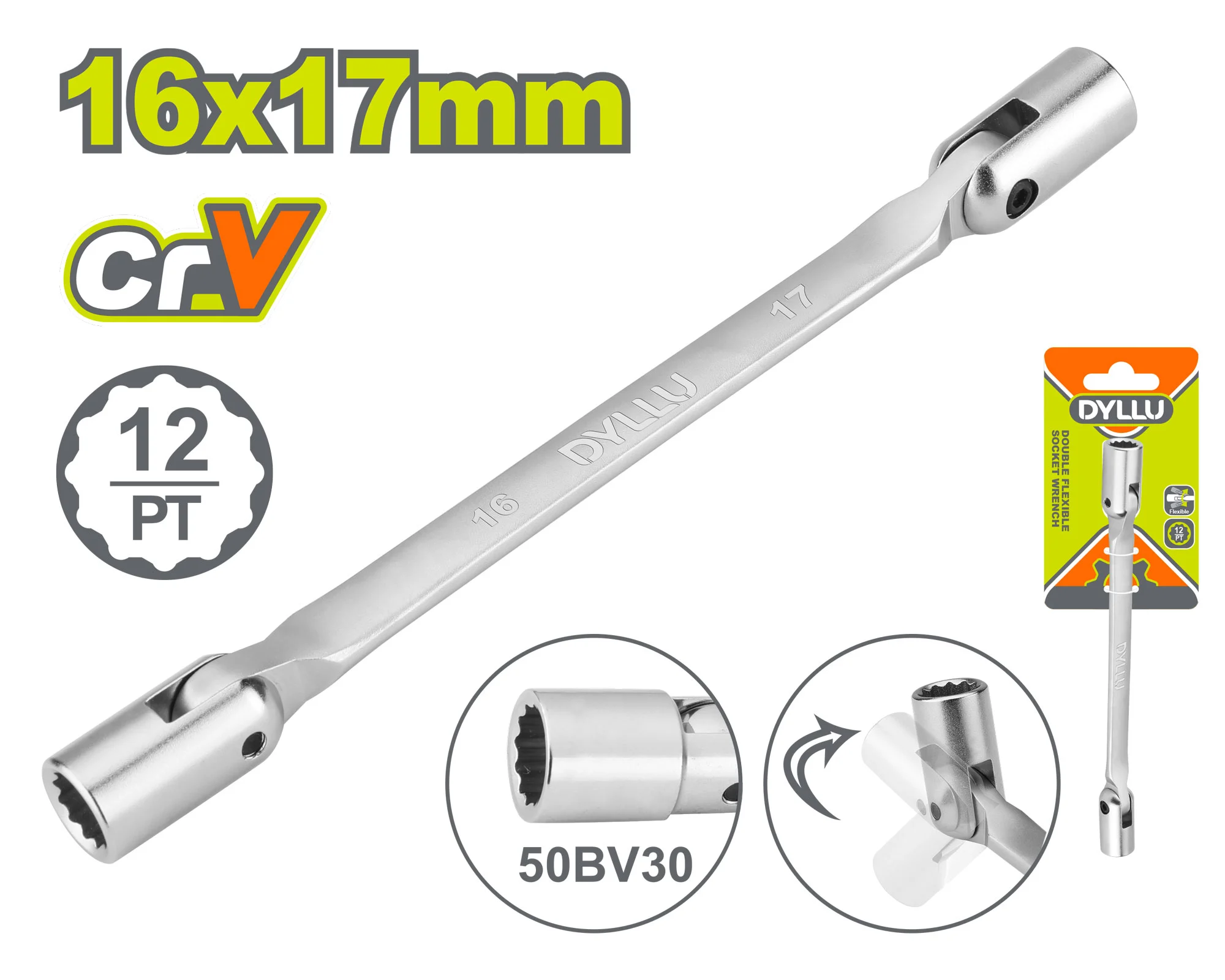 Cheie tubulară flexibilă dublă 16x17mm DYLLU DTTH2E05