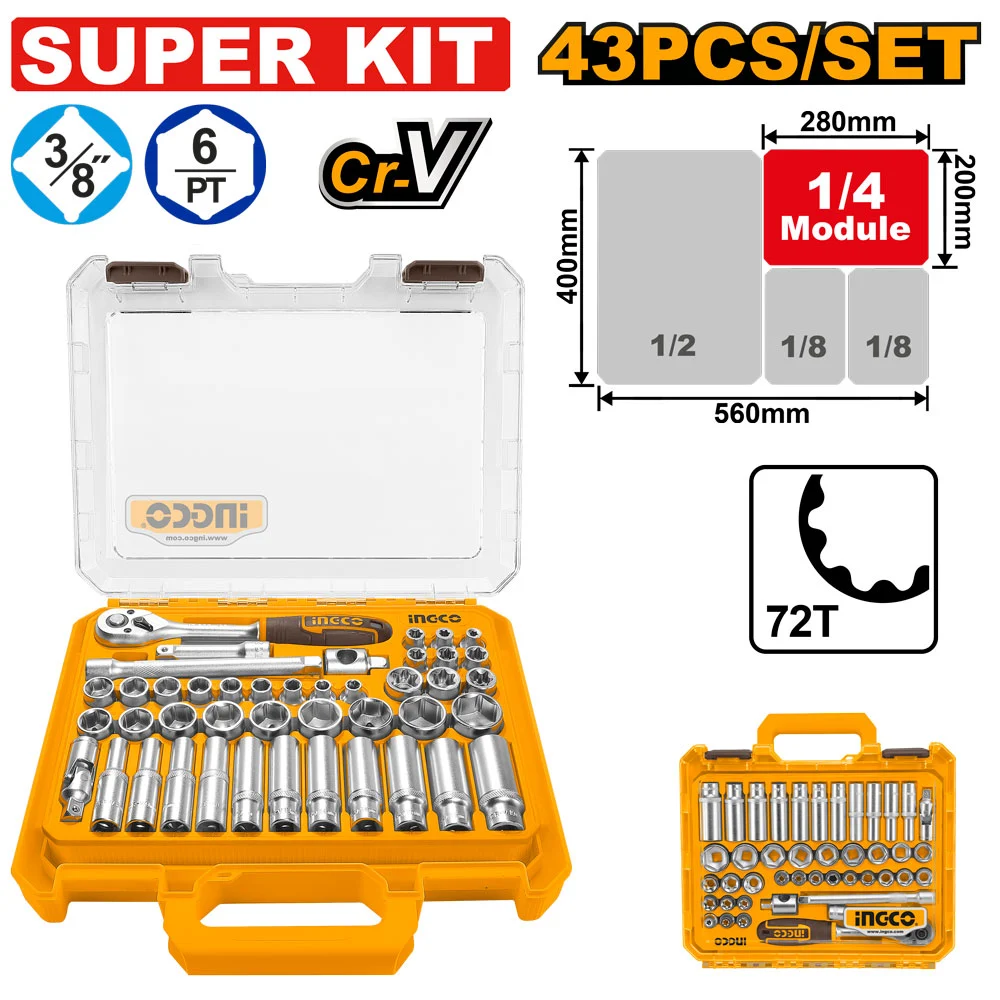 Set de capuri tubulare 43 buc INGCO HKTS38436