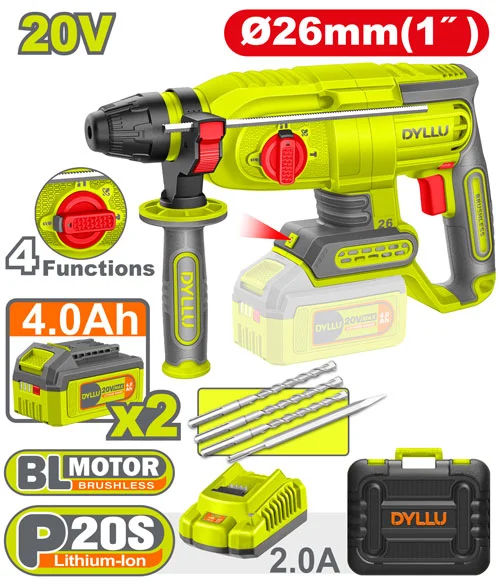 Ciocan rotopercutor cu acumulator 20V/2*4.0Ah 26mm DYLLU DTLM252682