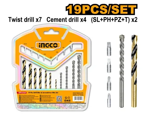 Set biti si burghii 19buc INGCO AKSDB1901 Set biti si burghii 19buc INGCO AKSDB1901