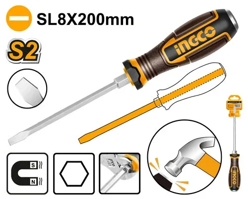 Отвертка плоская SL8*200 INGCO HGTSL8200 Отвертка плоская SL8*200 INGCO HGTSL8200