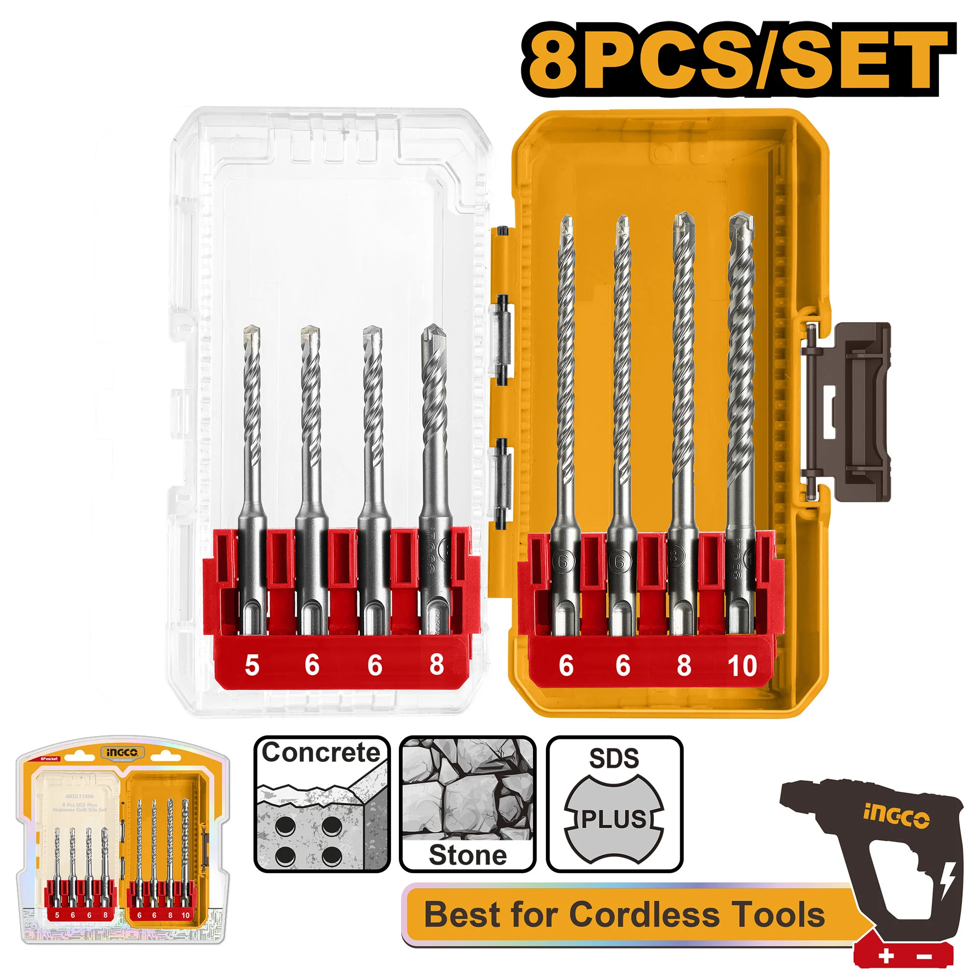 Set burghii mixte 8buc INGCO AKDL11806 Set burghii mixte 8buc INGCO AKDL11806