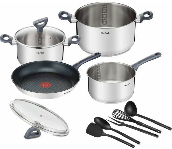 Set oale de 11 piese Tefal Daily Cook, 2 oale cu capac 20/24 cm, tigaie 28 cm, cratita 16 cm, 5 ustensile