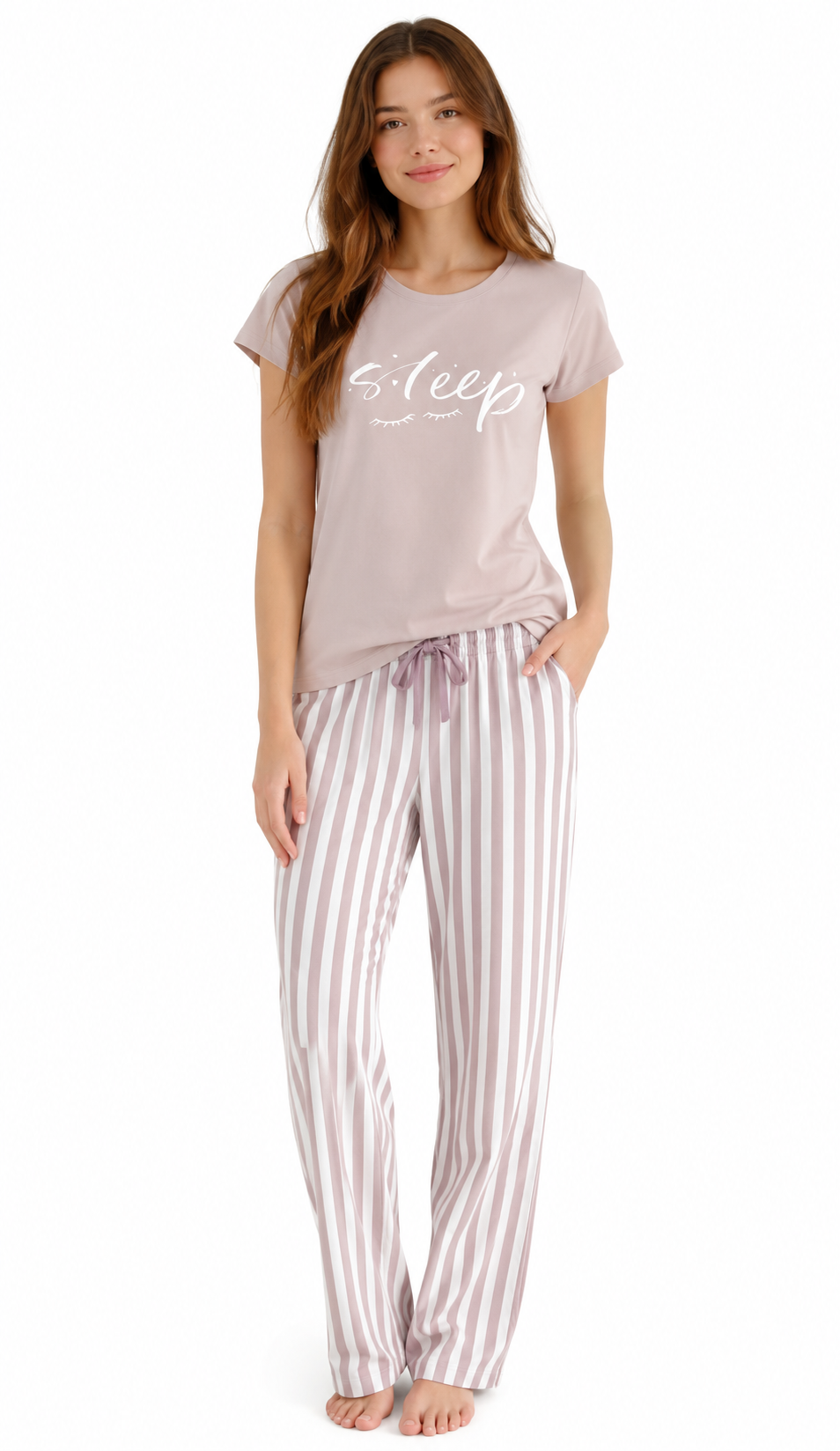 Pijama dama iarna (tricou + pantaloni lungi) Hushed Violet, marimea L, 100% bumbac