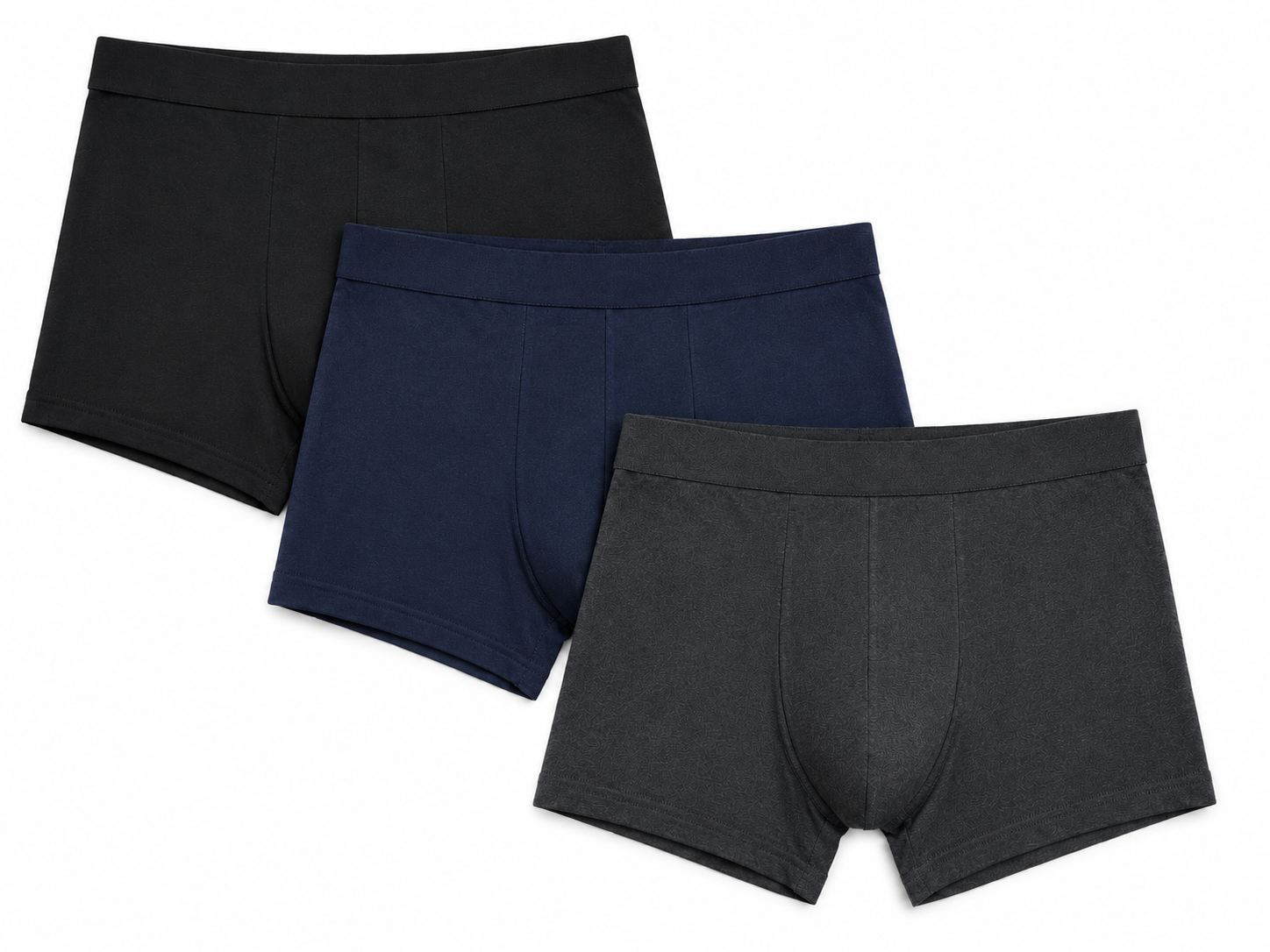 Set 3 buc. boxeri barbati, Negru, Bleumarin, Melanj cărbune, marimea XL, 95% bumbac, 5% elastan / 60% bumbac, 40% poliester