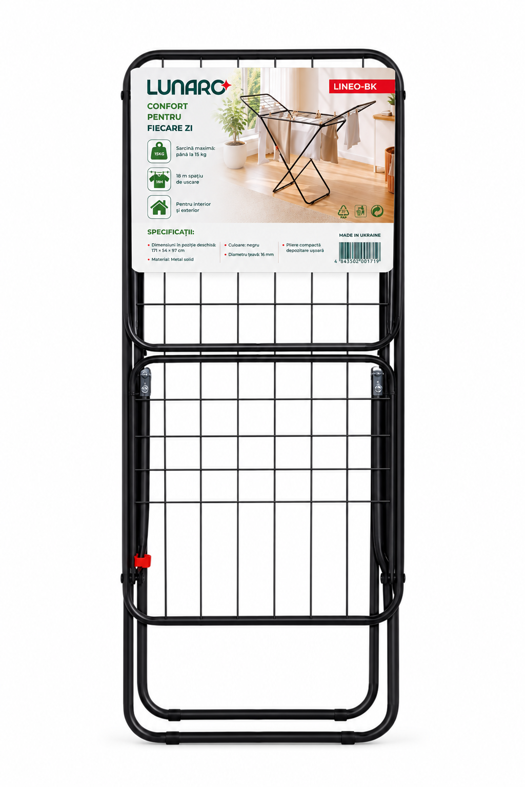 Uscator de rufe LUNARO LINEO-BK, 128 x 55 x 4 cm, 18 m, max. 15 kg, negru Uscator de rufe LUNARO LINEO-BK, 128 x 55 x 4 cm, 18 m, max. 15 kg, negru