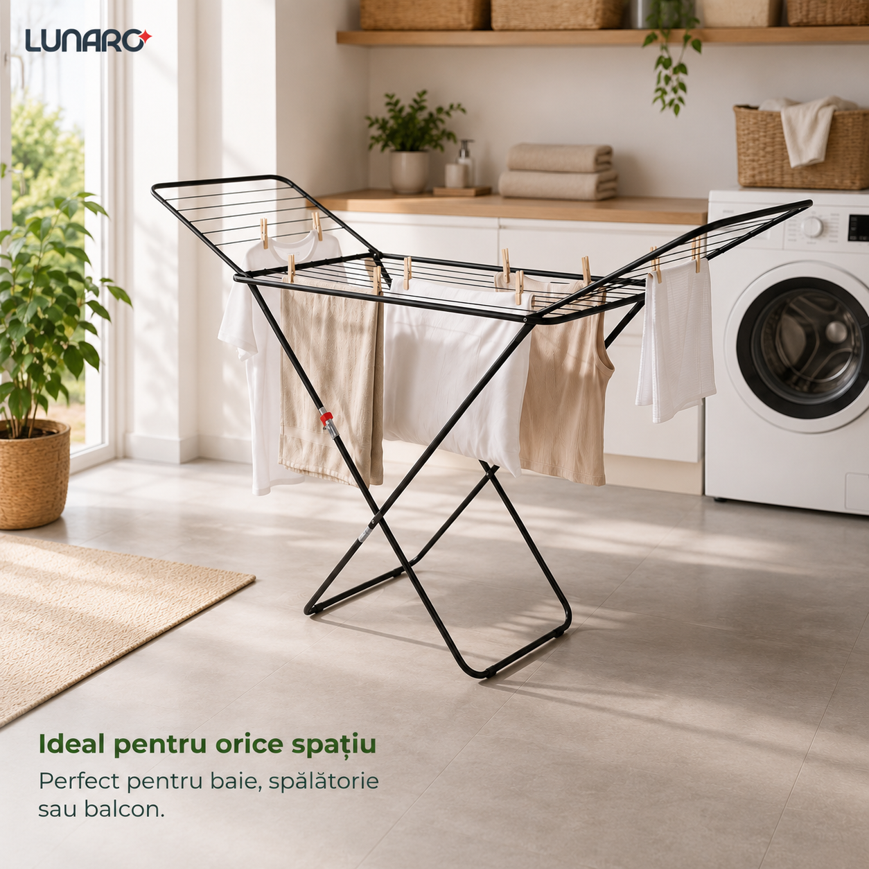Uscator de rufe LUNARO LINEO-BK, 128 x 55 x 4 cm, 18 m, max. 15 kg, negru Uscator de rufe LUNARO LINEO-BK, 128 x 55 x 4 cm, 18 m, max. 15 kg, negru