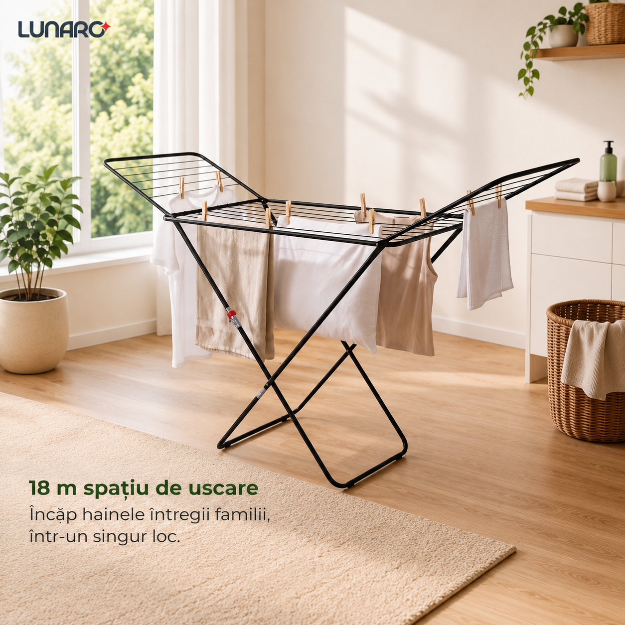 Uscator de rufe LUNARO LINEO-BK, 128 x 55 x 4 cm, 18 m, max. 15 kg, negru Uscator de rufe LUNARO LINEO-BK, 128 x 55 x 4 cm, 18 m, max. 15 kg, negru