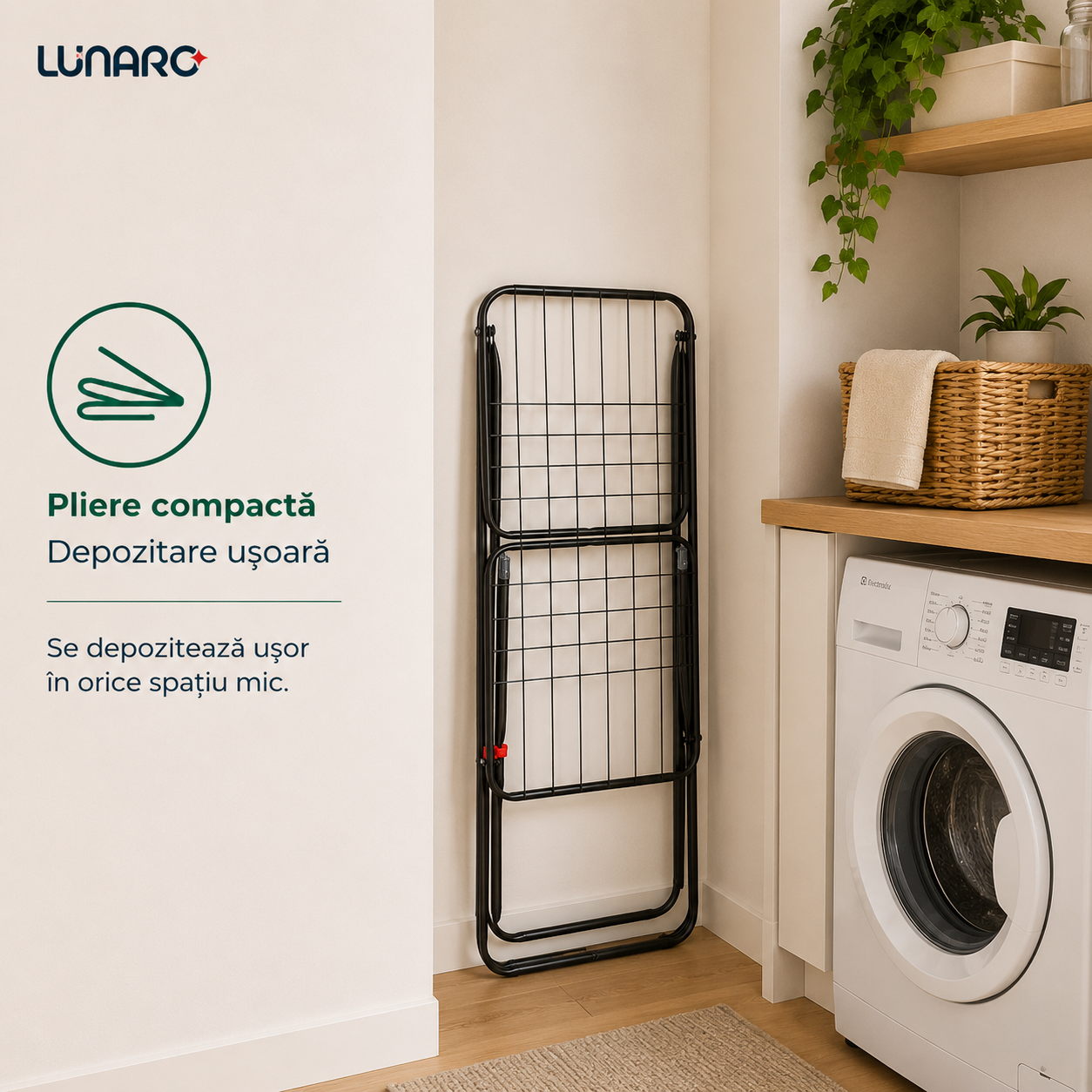 Uscator de rufe LUNARO LINEO-BK, 128 x 55 x 4 cm, 18 m, max. 15 kg, negru Uscator de rufe LUNARO LINEO-BK, 128 x 55 x 4 cm, 18 m, max. 15 kg, negru
