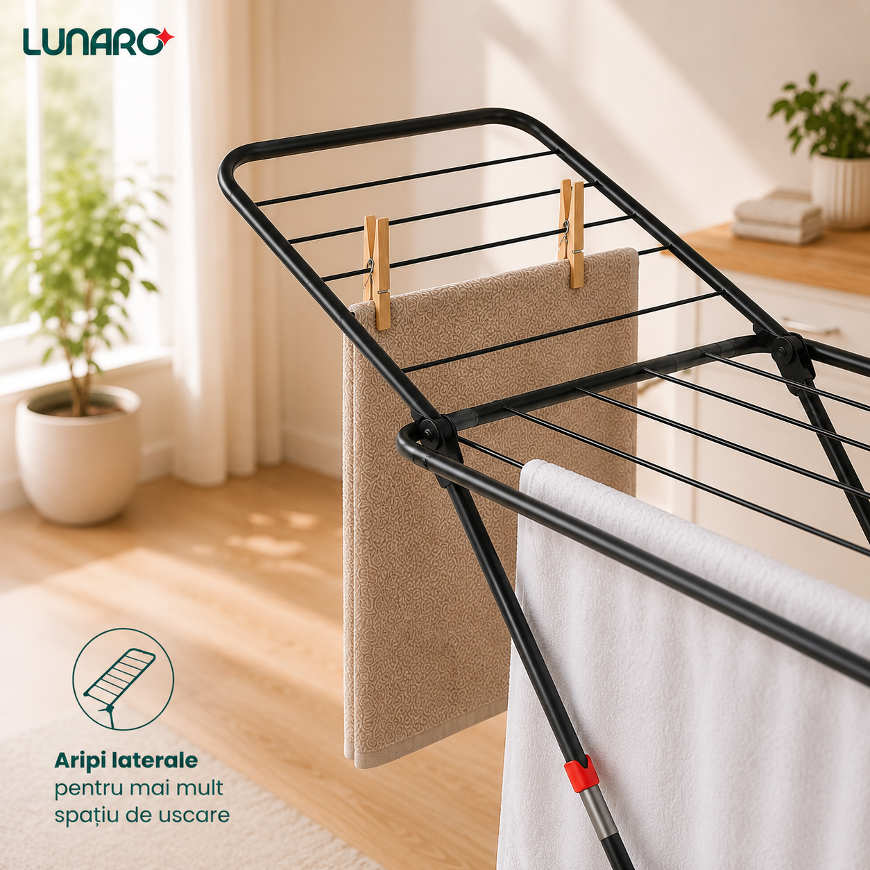 Uscator de rufe LUNARO LINEO-BK, 128 x 55 x 4 cm, 18 m, max. 15 kg, negru Uscator de rufe LUNARO LINEO-BK, 128 x 55 x 4 cm, 18 m, max. 15 kg, negru