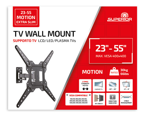 Настенный кронштейн для ТВ Superior SUPSTV017, 23"-55", Максимальная нагрузка 30 Kg, VESA 100x100-400x400mm Настенный кронштейн для ТВ Superior SUPSTV017, 23