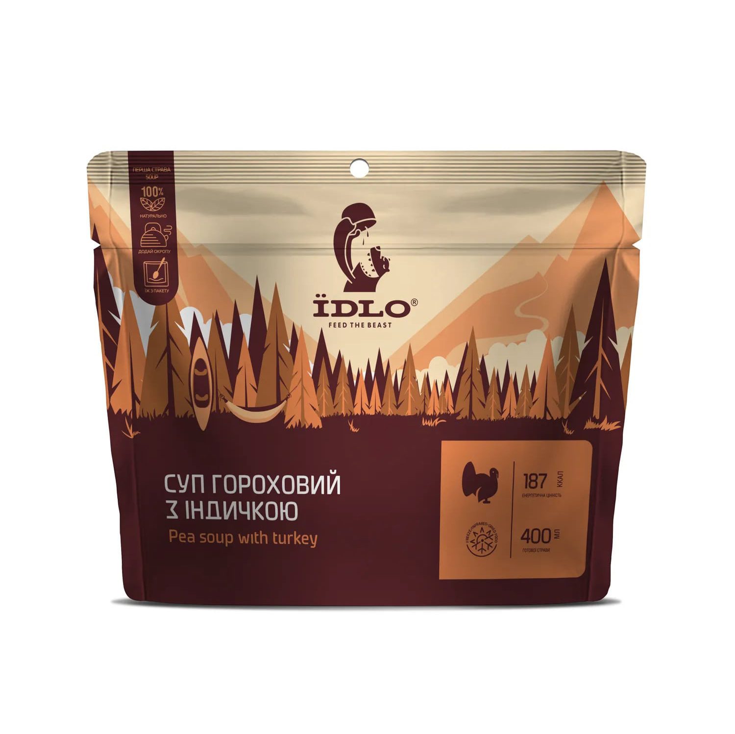 Mâncare de munte IDLO Supa de mazare cu carne de curcan 55 g