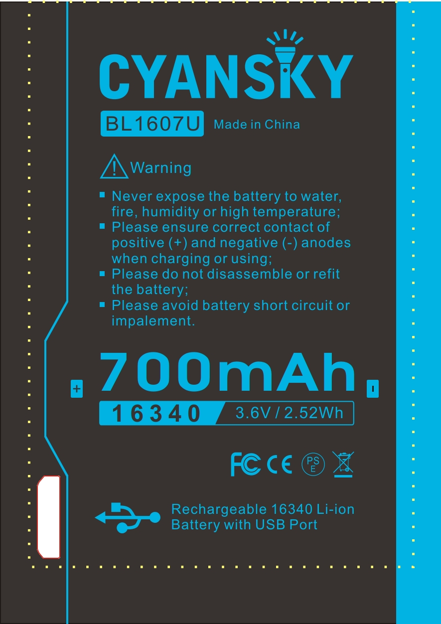 Baterie BL1607U (16340*700mAh  USB)