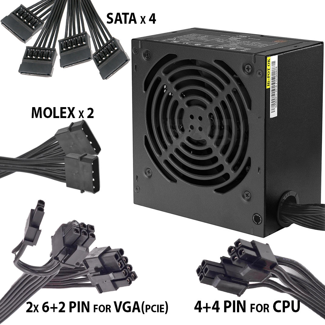 HPC R-05 ATX Case, (650W, 24 pin, Black Flat Cables, 1x 8pin(4+4), 2x 8pin(6+2), 4x SATA, 2x IDE, 12cm black fan), Glass side panel, 1x 120 mm Rear RGB rainbow fan, 1x Front RGB LED Strip, 1xUSB3.0, 2xUSB2.0 / HD Audio, 2x 3.5" HDD / 3x 2.5" SSD, Bottom PSU Shroud, Matt surface, SPCC Black