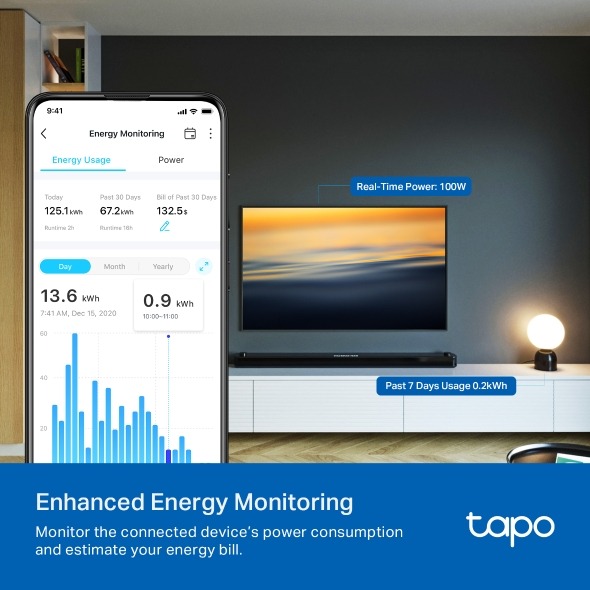 Умная мини розетка с мониторингом энергопотребления Tp-Link Tapo P110M / 16A / 3680W Умная мини розетка с мониторингом энергопотребления Tp-Link Tapo P110M / 16A / 3680W