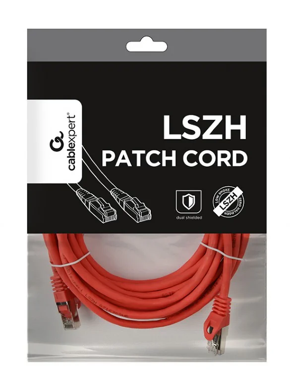 S/FTP Cat. 6A Low Smoke Zero Halogen (LSZH) jacketpatch cord, 5m, Red S/FTP Cat. 6A Low Smoke Zero Halogen (LSZH) jacketpatch cord, 5m, Red