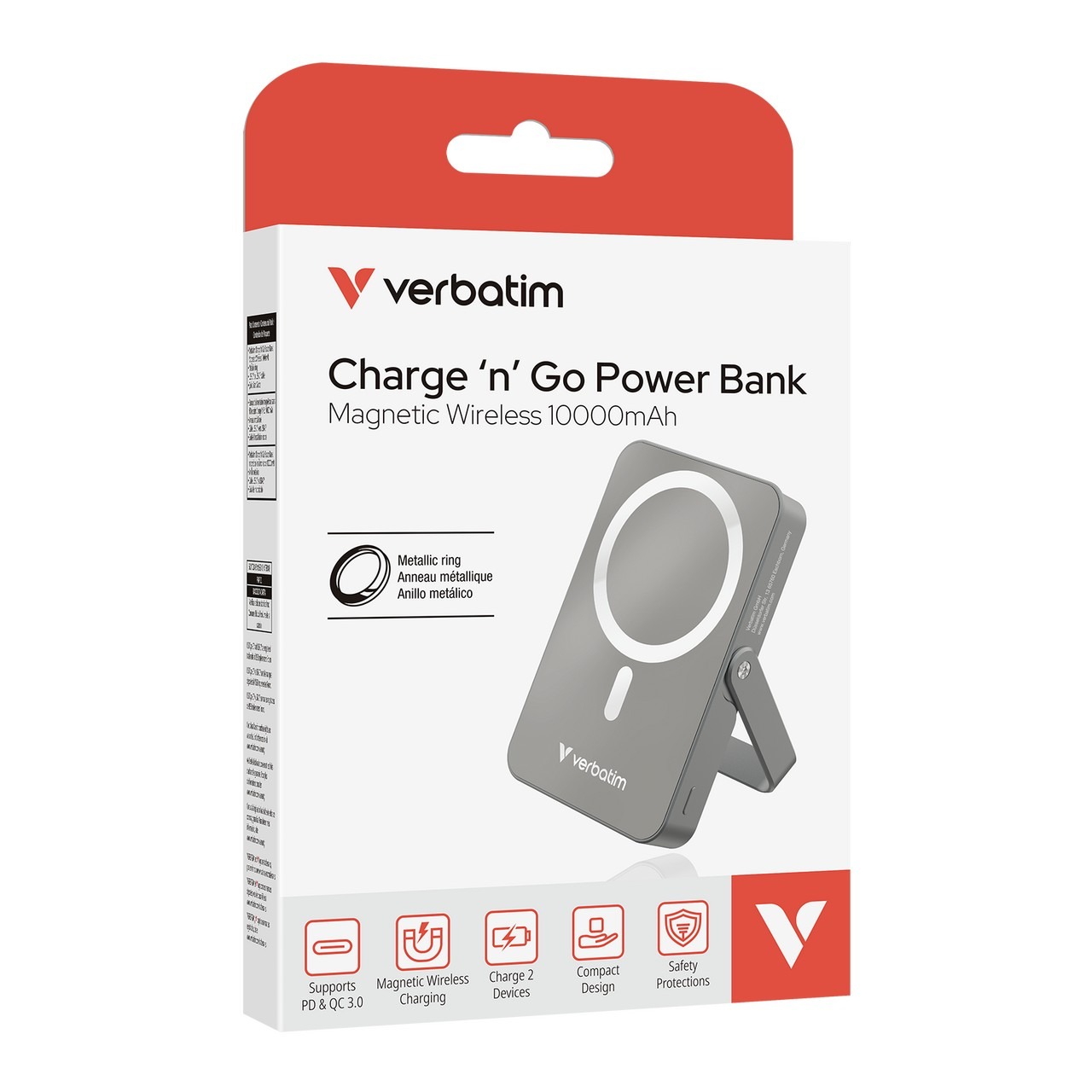 Магнитный беспроводной пауэрбанк с подставкой Verbatim Charge'n'Go / 10000 mAh / Gray Магнитный беспроводной пауэрбанк с подставкой Verbatim Charge'n'Go / 10000 mAh / Gray
