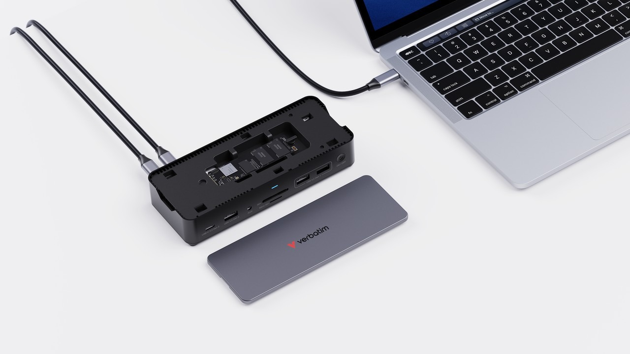 Док-станция Verbatim Pro / 15 портов / NVMe 256GB / 8K HDMI / USB 10Ggps / USB-C 100W Док-станция Verbatim Pro / 15 портов / NVMe 256GB / 8K HDMI / USB 10Ggps / USB-C 100W