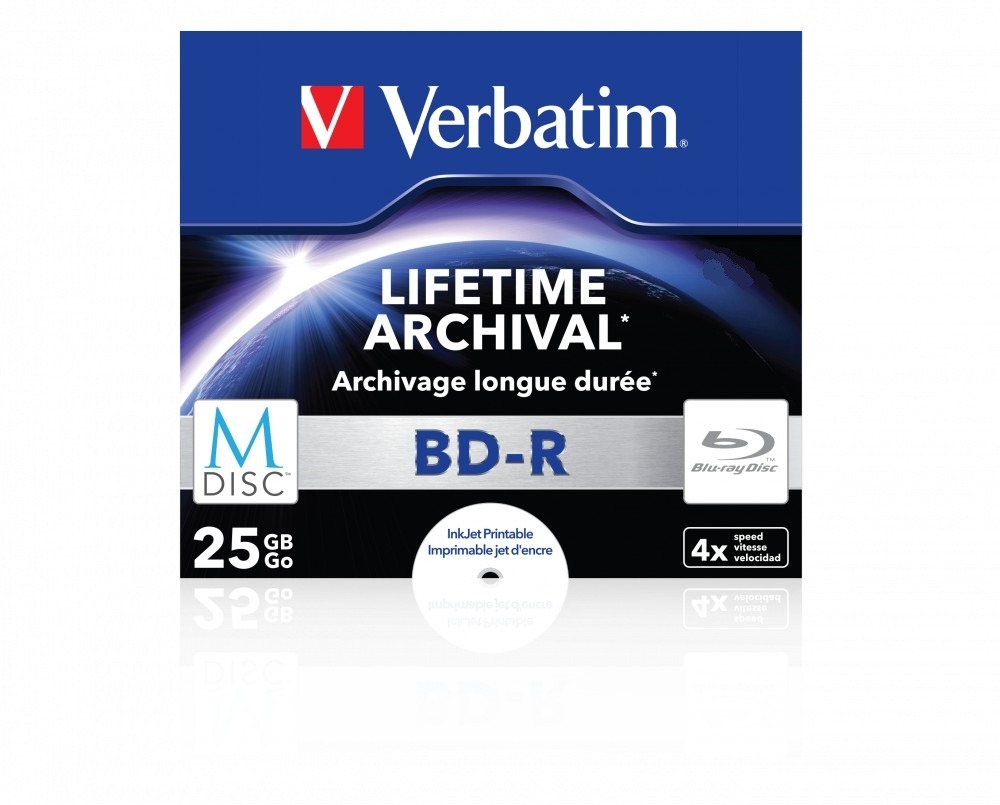 Verbatim M-Disk BD-R Lifetime Archival 25GB 4X, Inkjet Printable/ 1 disk