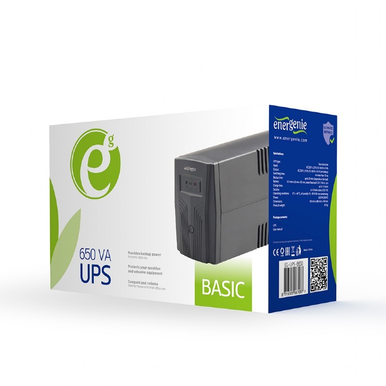 ИБП EnerGenie EG-UPS-B650 / 650VA / 390W / 2 x Schuko sockets / Black ИБП EnerGenie EG-UPS-B650 / 650VA / 390W / 2 x Schuko sockets / Black