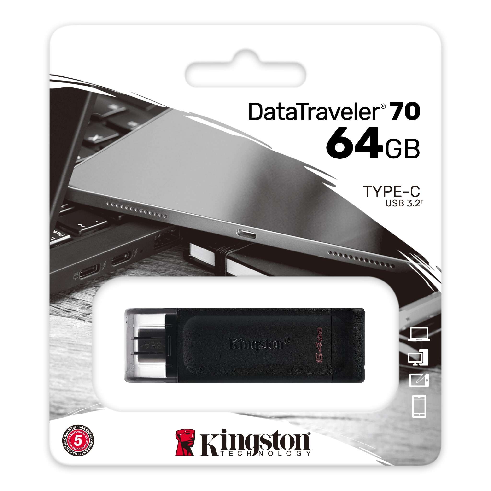 Флеш-накопитель USB-С Kingston DataTraveler 70 / 64ГБ / 80 MByte/s Флеш-накопитель USB-С Kingston DataTraveler 70 / 64ГБ / 80 MByte/s