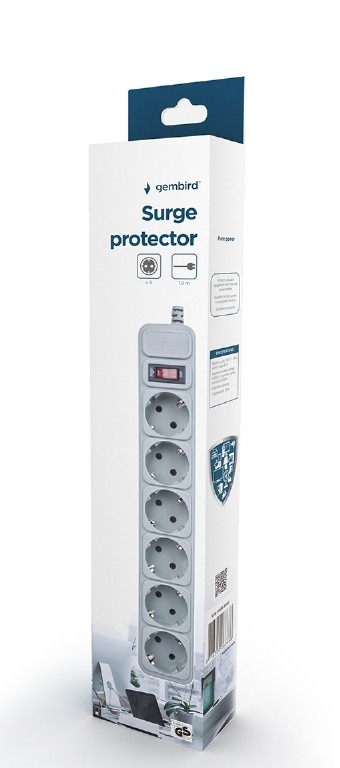 Gembird Surge Protector SPG6-B-6C, 6 Sockets, 1.8m, up to 250V AC, 16 A, safety class IP20, Grey Gembird Surge Protector SPG6-B-6C, 6 Sockets, 1.8m, up to 250V AC, 16 A, safety class IP20, Grey