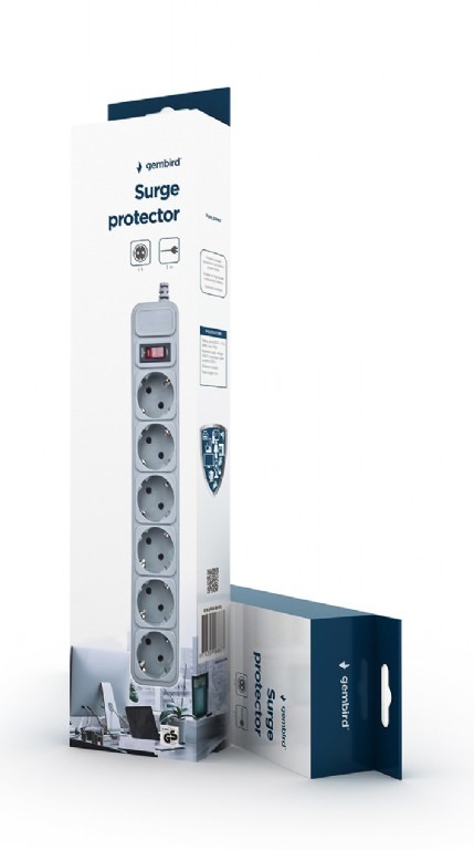 Gembird Surge Protector SPG6-B-10C, 6 Sockets, 3.0m, up to 250V AC, 16 A, safety class IP20, Grey Gembird Surge Protector SPG6-B-10C, 6 Sockets, 3.0m, up to 250V AC, 16 A, safety class IP20, Grey