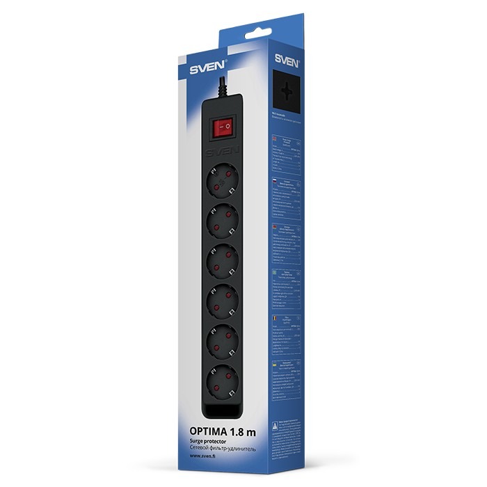 Фильтр сетевой SVEN Optima / 6 Sockets with children protection / 3m / Wall mountable / Black Фильтр сетевой SVEN Optima / 6 Sockets with children protection / 3m / Wall mountable / Black