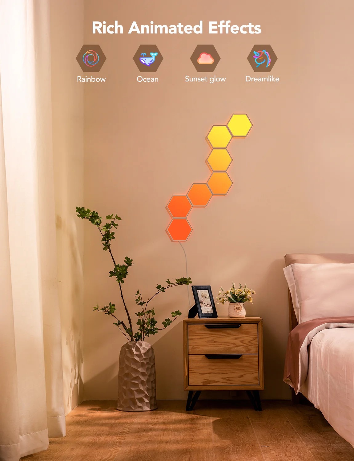 Шестиугольные световые панели GOVEE Glide Hexa Light Panels / 10 Pack / Wi-Fi + BT / Multicolor Шестиугольные световые панели GOVEE Glide Hexa Light Panels / 10 Pack / Wi-Fi + BT / Multicolor