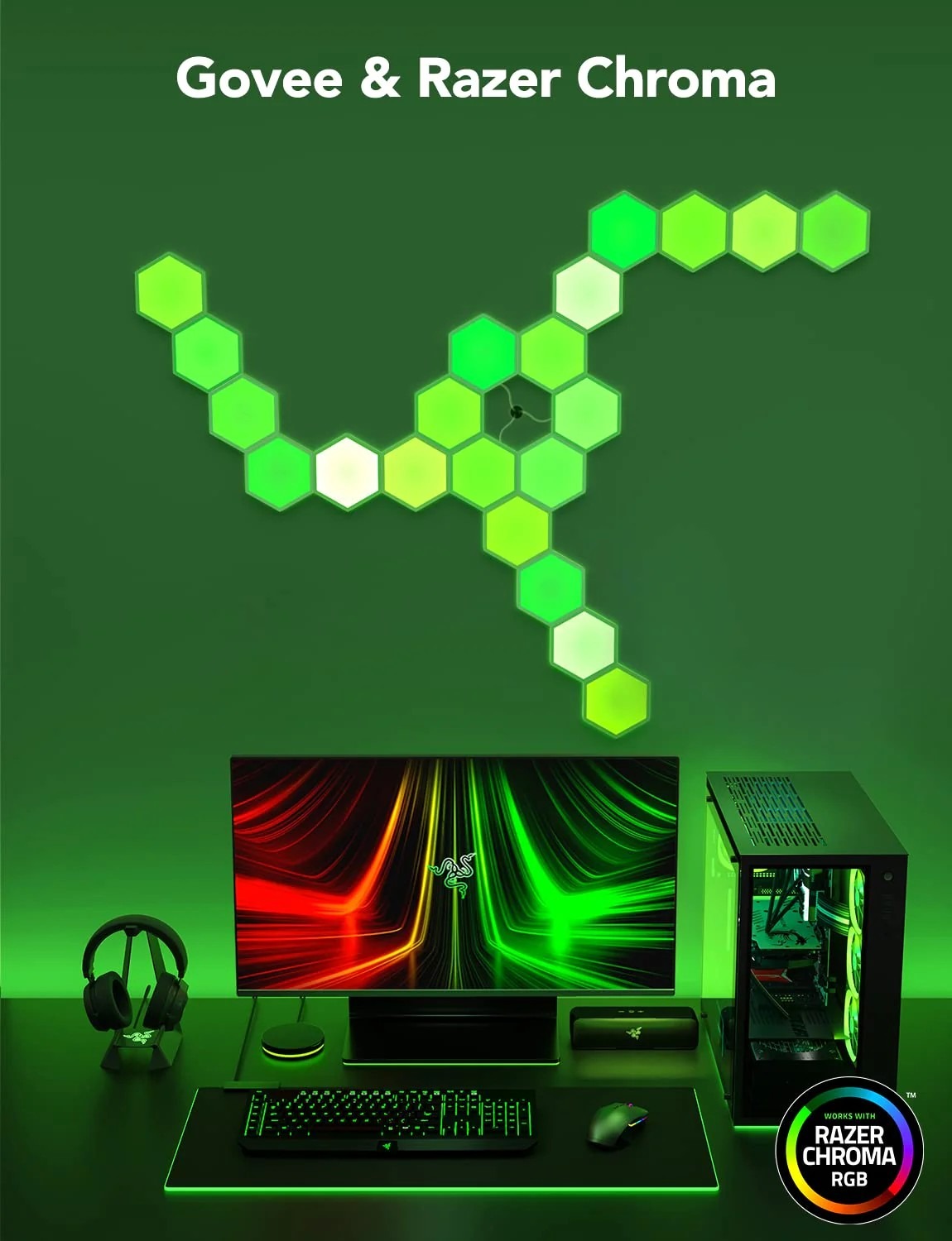 Шестиугольные световые панели GOVEE Glide Hexa Light Panels / 10 Pack / Wi-Fi + BT / Multicolor Шестиугольные световые панели GOVEE Glide Hexa Light Panels / 10 Pack / Wi-Fi + BT / Multicolor