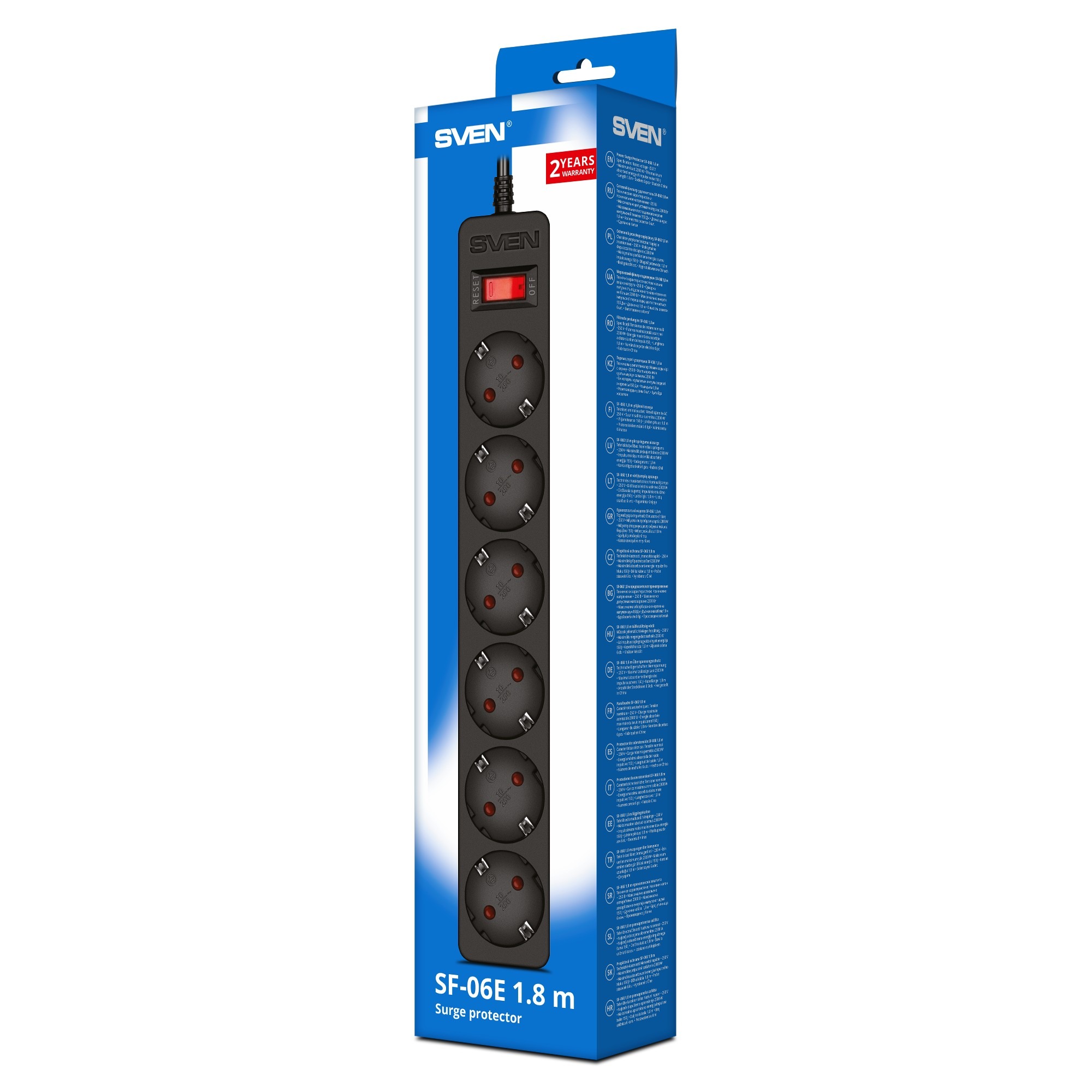 Фильтр сетевой SVEN SF-06E/ 6 Sockets/ 2300W/ 5.0m/ Black Фильтр сетевой SVEN SF-06E/ 6 Sockets/ 2300W/ 5.0m/ Black