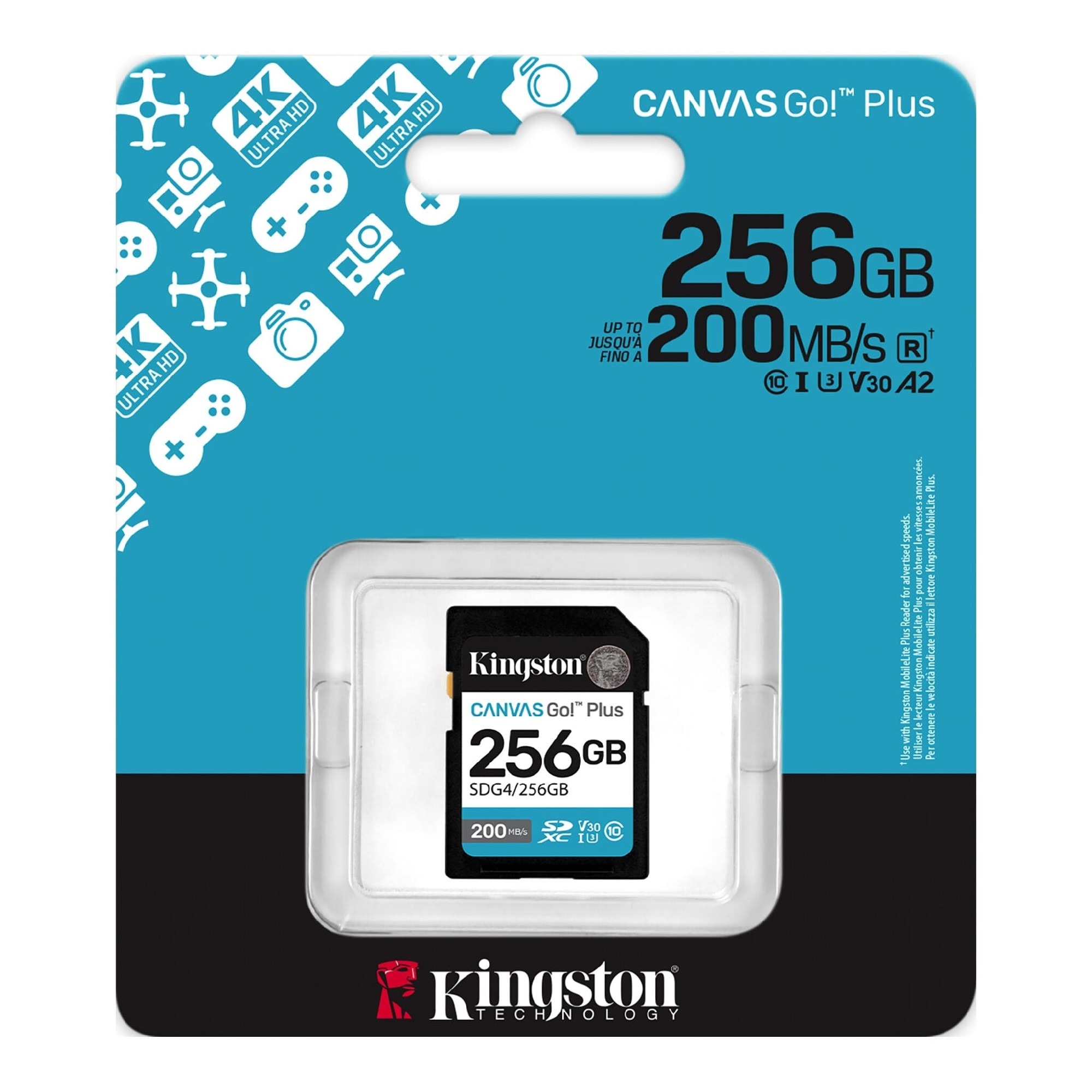 Card de memorie SD 256GB Kingston Canvas Go! Plus G4, 200/160MB/s