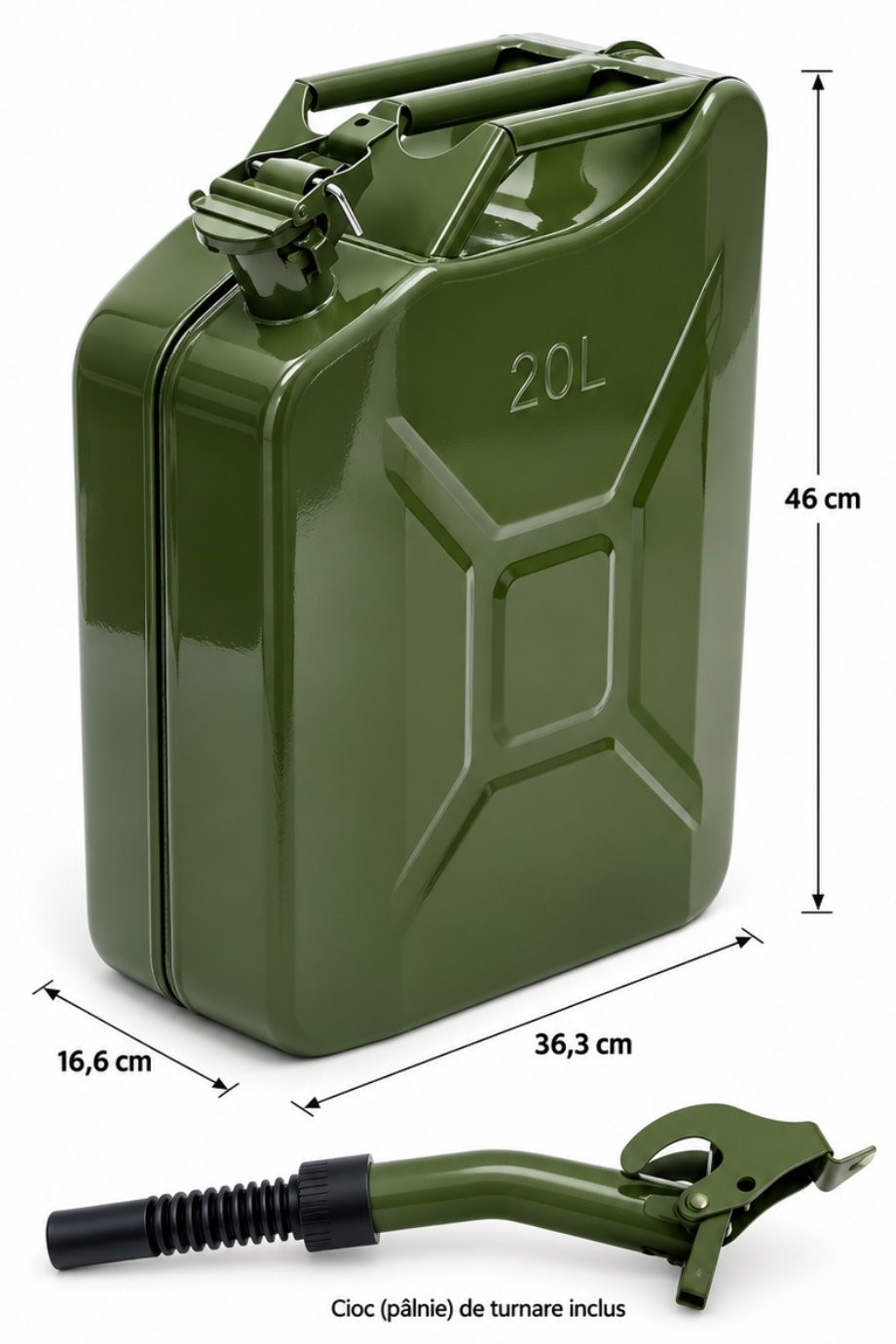 Canistra combustibil din metal 20L cu duza in set