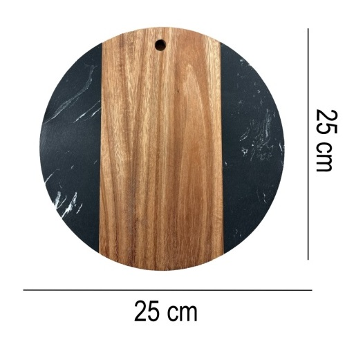 Tocator de bucatarie rotund d-25 cm din marmura si lemn SanDonna 899 negru