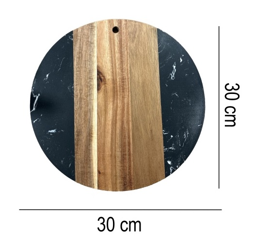 Tocator de bucatarie rotund d-30 cm din marmura si lemn SanDonna 938 negru