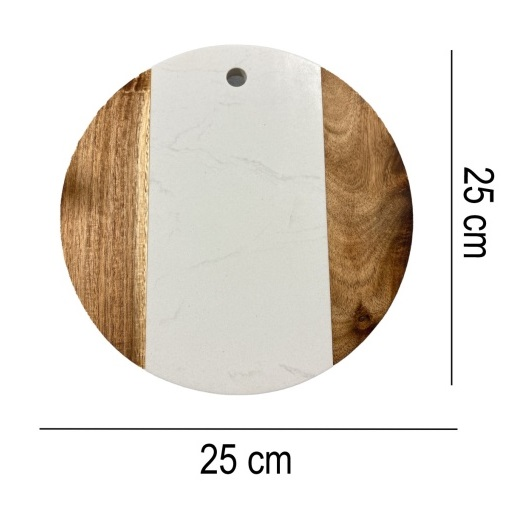 Tocator de bucatarie rotund d-25 cm din marmura si lemn SanDonna 747 alb